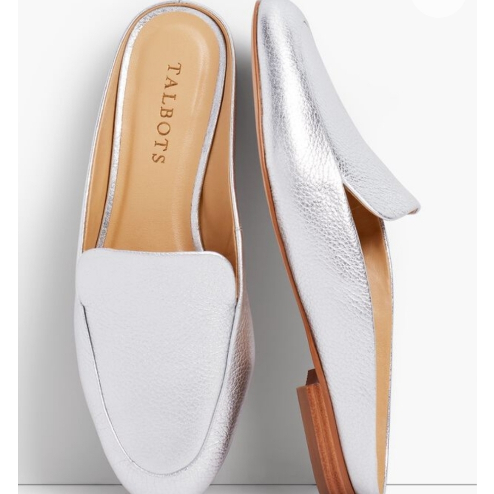 Talbots Quiet Luxury Metallic Silver Slip-On Mules Old Money 10.5